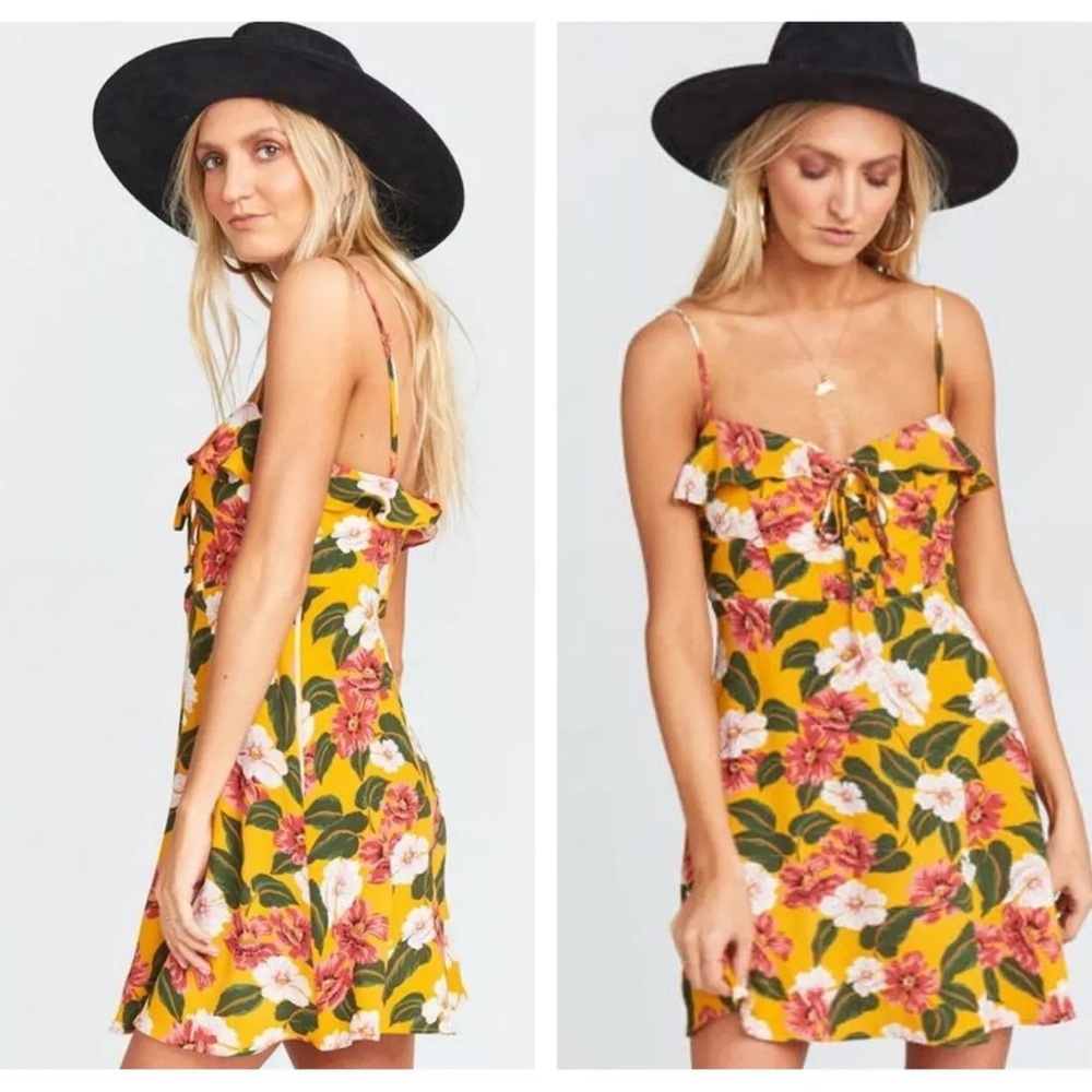 SHOW ME YOUR MUMU | Golden Yellow Floral Adrianna Mini Dress Sz S